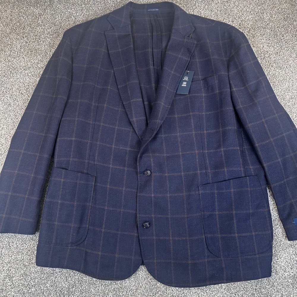 Stafford Blazer Mens 52R Navy Windowpane Wool Seasonal Sport coat Business NWT - Picture 2 of 12